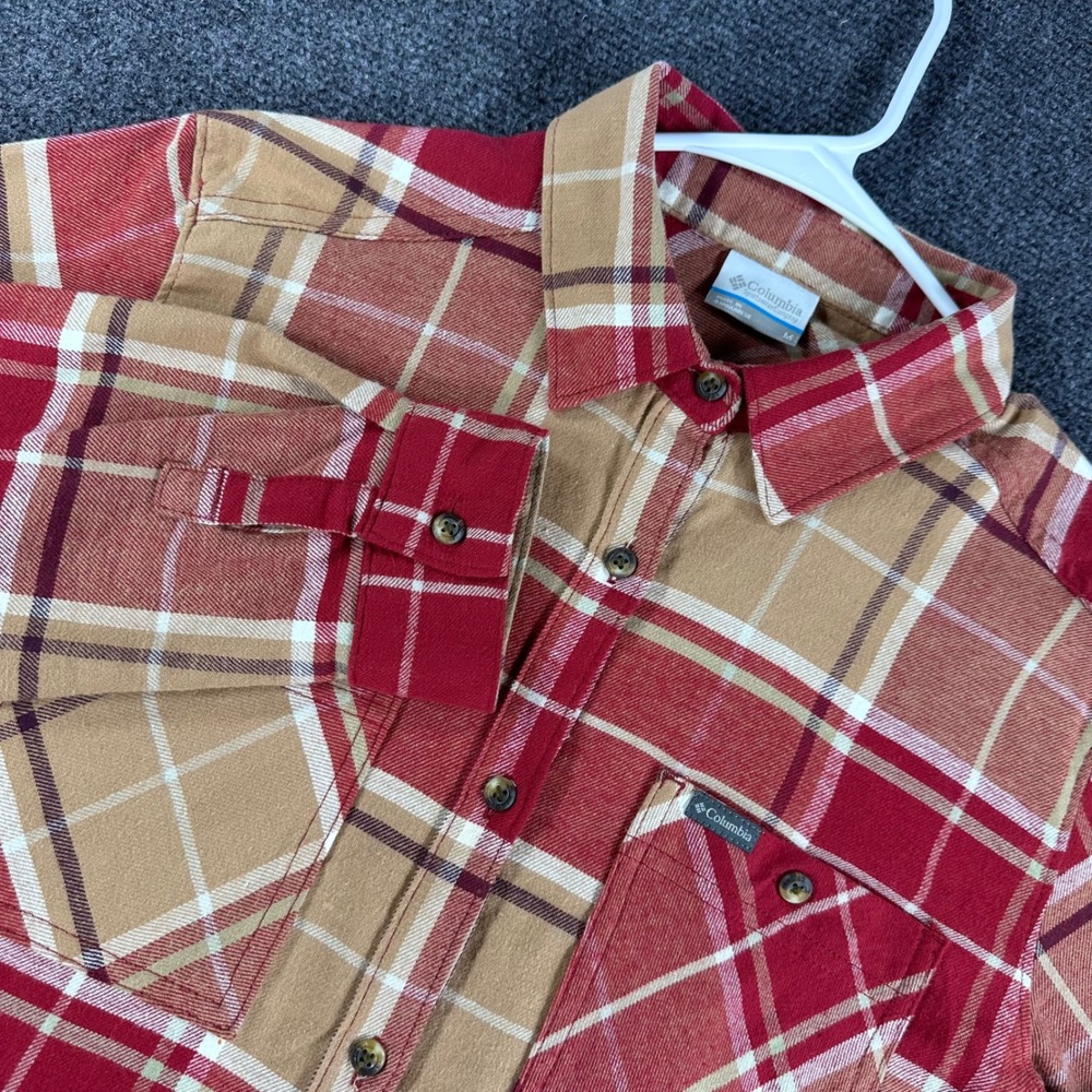Columbia‎ Button Down Mens M Medium Red Plaid Long Sleeve Flannel Hiking Shirt